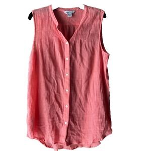 Tommy Bahama Womens Tank Top M Button Front Blouse Coastal Resort Casual Cotton